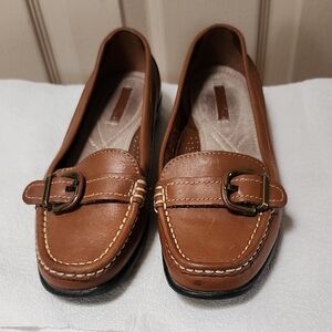Thom McAn Cognac Brown Leather Buckle Loafers